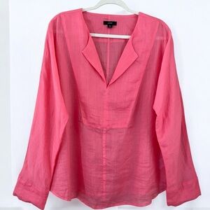 J. Crew B1485 Pretty in Pink 100% Ramie Neon Pink Lightweight Popover Blouse XXS